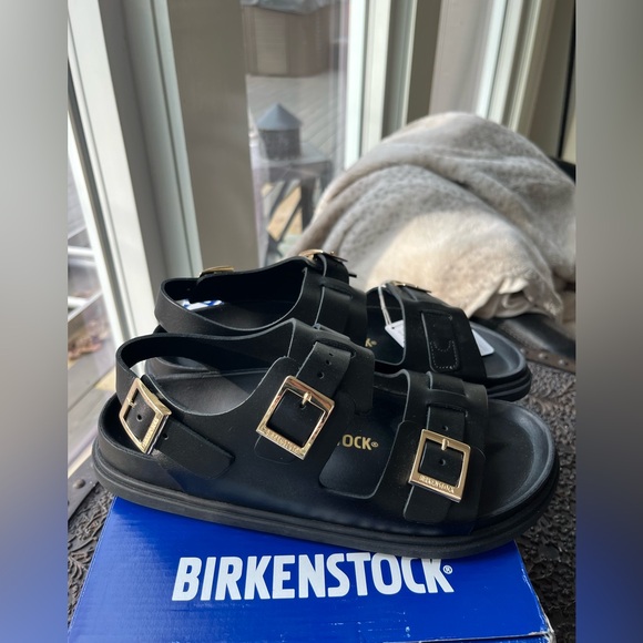 BIRKENSTOCK CANNES LEATHER SANDALS IN BLACK 39 EU 8 US - Picture 6 of 12